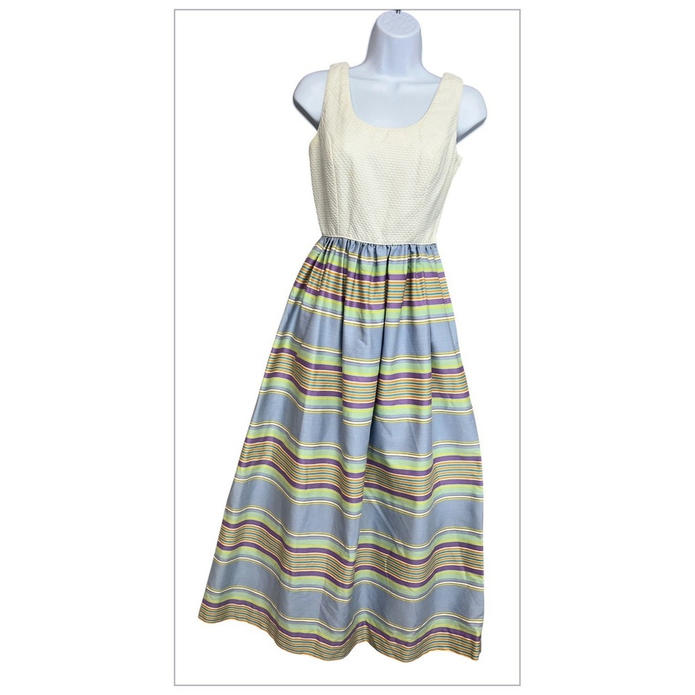 Vintage 70s Denise‎ L Hermosa Beach CA Sz 7/8 Striped Maxi Dress Sleeveless Y2K